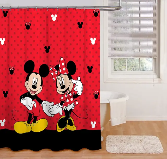 Mickey Mouse and Minnie Mouse Fabric Shower Curtain.