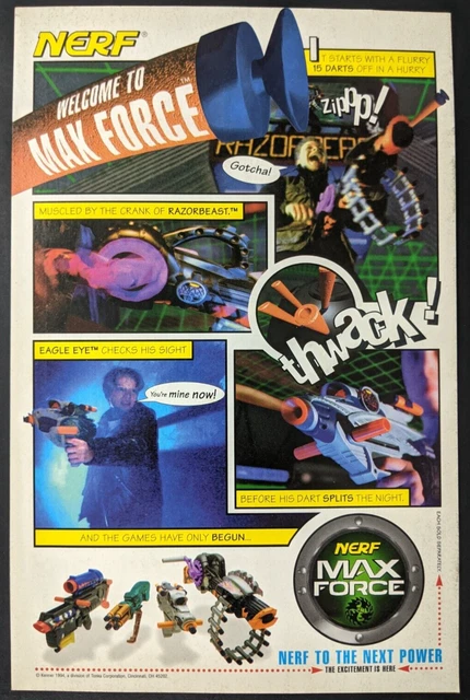DAMAGED NERF Max Force Print Ad Toy Poster Art PROMO Original 1994 Kenner