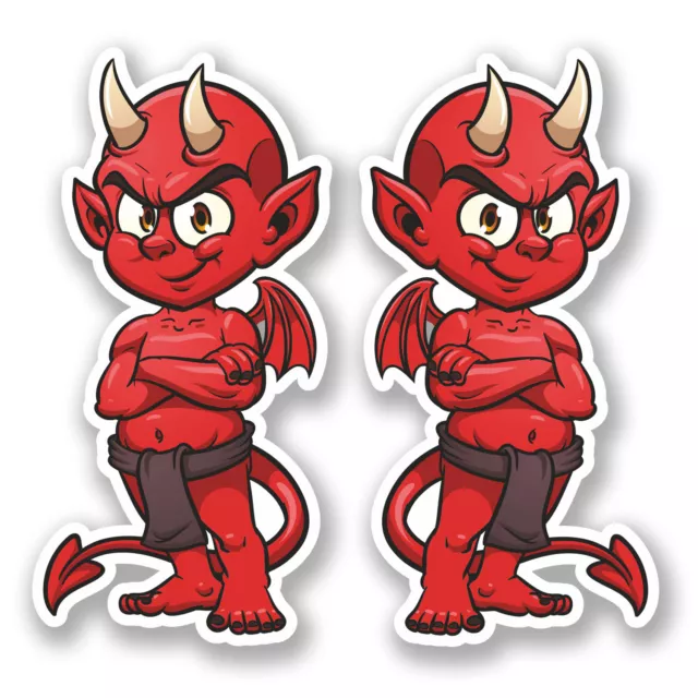 2 x 10cm Red Devil Vinyl Sticker Decal Motorbike Bike Helmet iPad Laptop #5383