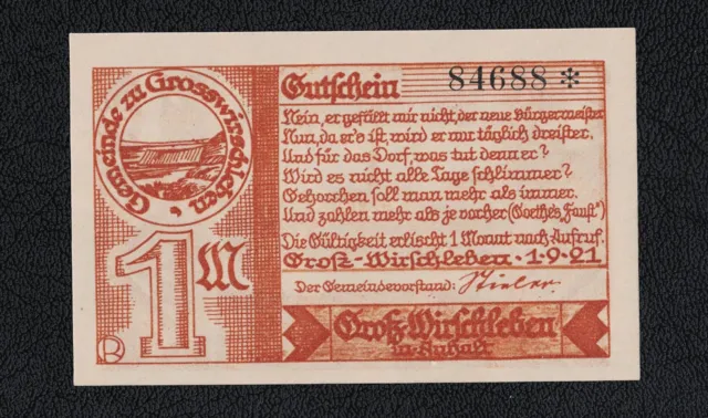aus Sammlung ANHALT Notgeld GROSS WIRSCHLEBEN 1 Mark 1921 Serienschein seltener