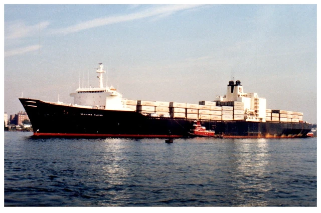 SeaLand McLean (1972) Lines Roro Container Ship Photograph VTG 4x6" Tug Boat