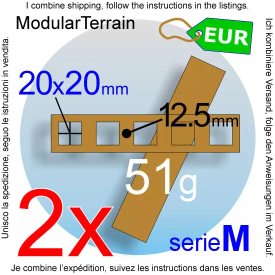 2x Skirmish Movement Tray 5x1 (M 12.5mm) 20mm Square Base Bandeja De Movimiento