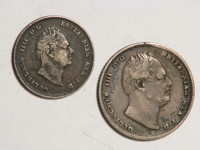 GREAT BRITAIN 1834 6 Pence & 1836 4 Pence William IV Silver VF - Lot of 2 Coins