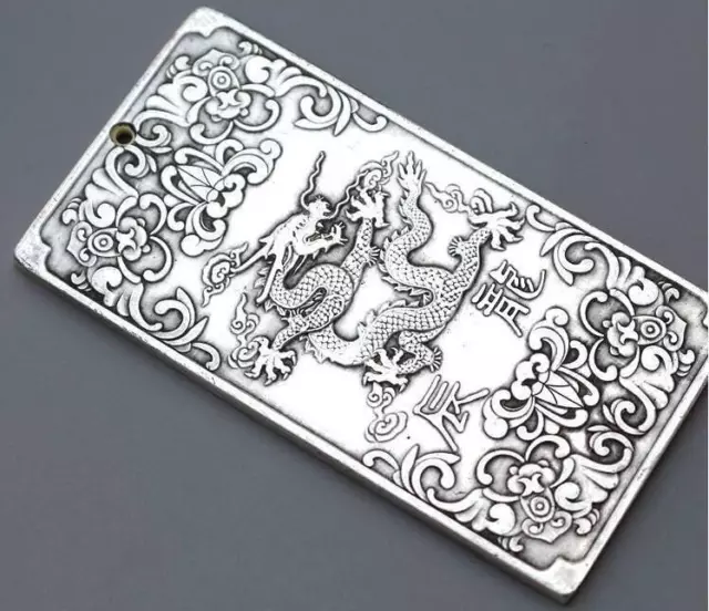 Loong dragon statue Waist tag token China tibet Silver  thanka