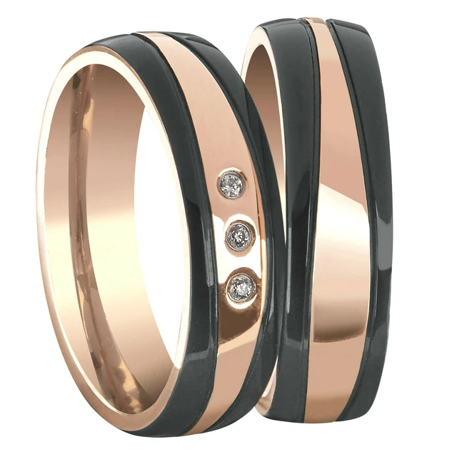 Anneau Alliances Bague de Couple Fiançailles Acier Inox Rose Noir + Gravure