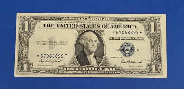 1935 F  $1 - Blue Star Replacement Bill - Silver Certificate US One Dollar Bill