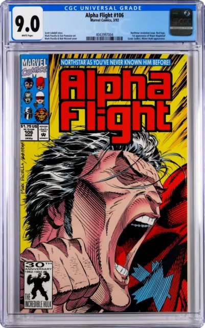 Alpha Flight #106 CGC 9.0 (Mar 1992, Marvel) Scott Lobdell, Northstar Revelation