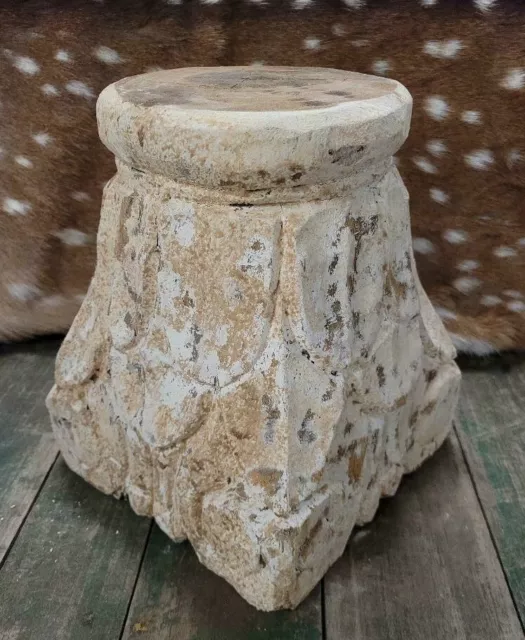 Carved Wooden PEDESTAL Base RISER ARCHITECTURAL Capital Cheese Cake Plant Stand