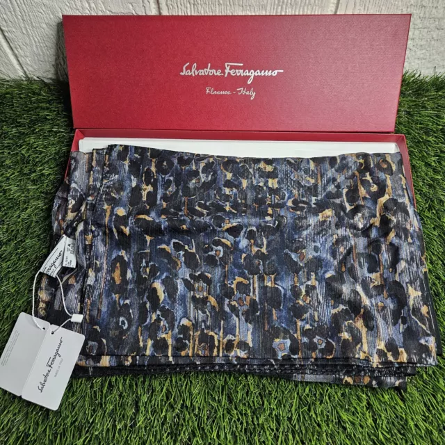 SALVATORE FERRAGAMO Animal Print Blue St Maculat New With Tags 86% Silk 14%PA