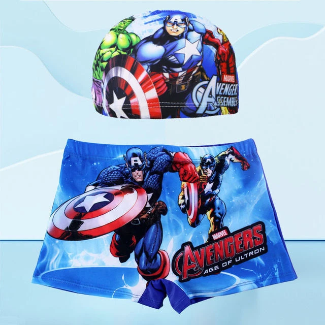 Costume Da Bagno Con Cuffia Per Bambini Spiderman Capitan America Mare Piscina