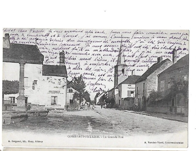 CPA antique postcard COMBEAUFONTAINE Grande rue Hotel animated 1904