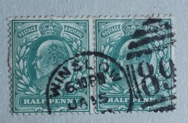 GB KEV11 1902 SG216 1/2d blue green pair FU Winslow duplex cancel