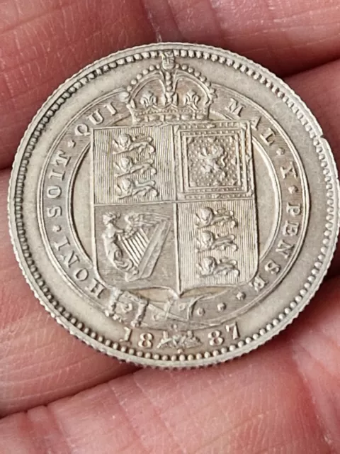 1887 Silver Shilling  Coin. Queen Victoria In A Very Fine Grade.