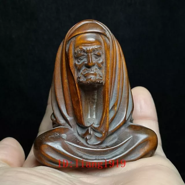 2.9 inch Old China Boxwood hand carved Buddhism Buddha Figure Statue Collection