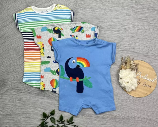 NEXT Baby Boys Preloved Set Of 3 Summer Rompers First Size