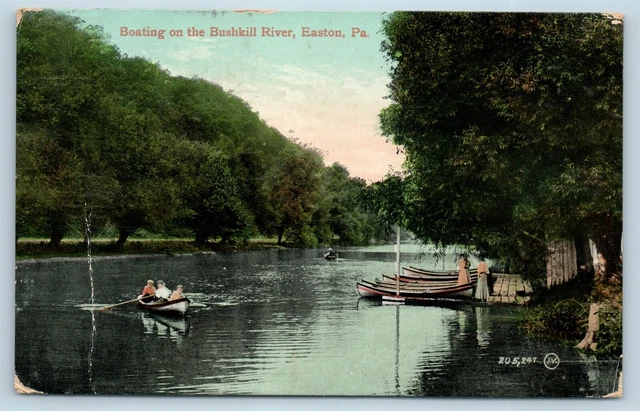 Postcard PA Easton Boating on The Bushkill River 1910 View Q4