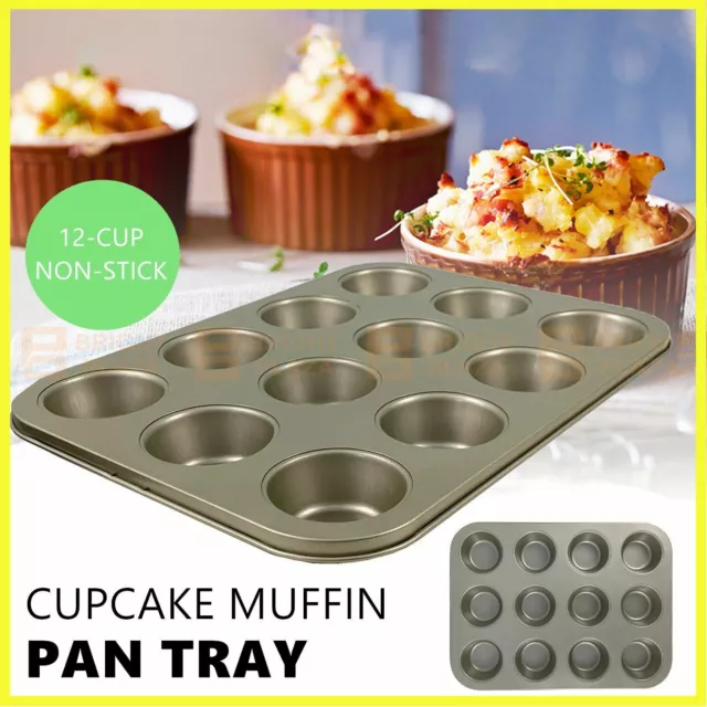 12 Cup Muffin Cupcake Pan Tray Tin Cake Non-Stick Baking Bakeware Dish Cookie