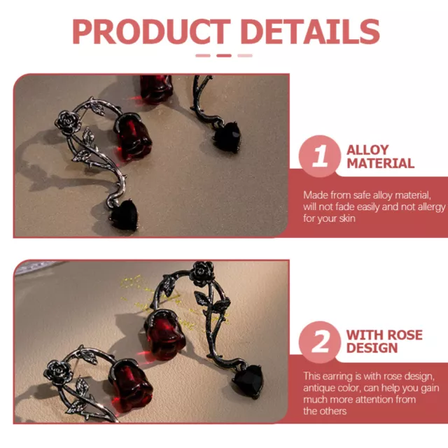 Boucles D'oreilles Gothiques En Rotin Rose Doreilles Femme Puces Pendentif 3