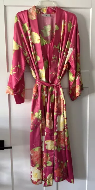 Natori Floral Kimono Robe with Nightgown Lingerie Set Women's Size Large EUC