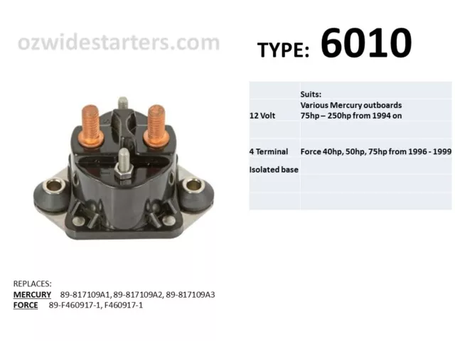 Mercury starter solenoid suits various 75hp - 250hp from 1994 on