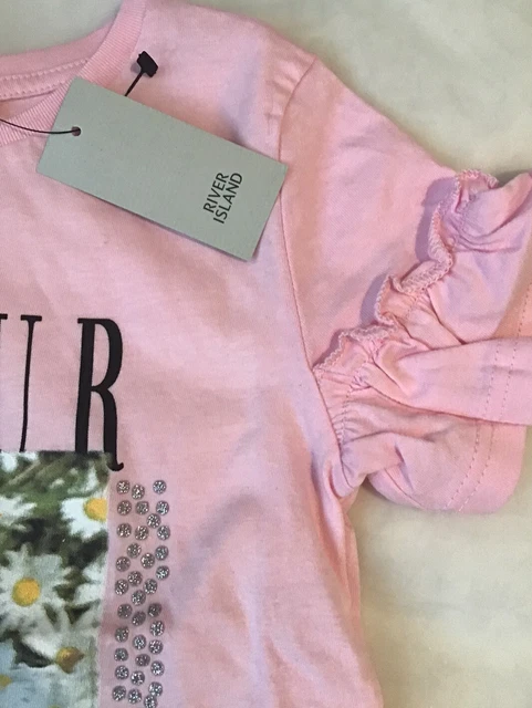 Set T-shirt mini ragazze River Island età 2-3 anni rosa frilly lamour nuova con etichette 3