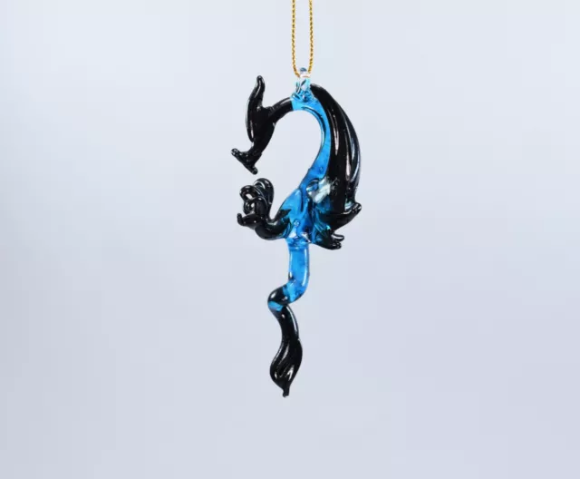 Hanging Blue Black Dragon of Blown Glass Crystal