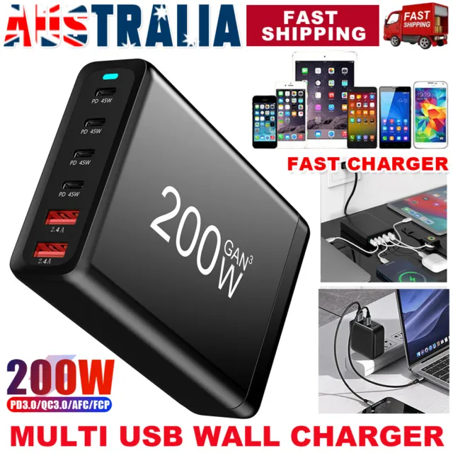 200W Multi Port USB-C Fast Charger Wall USB Charging Power Adapter Type-C Brick