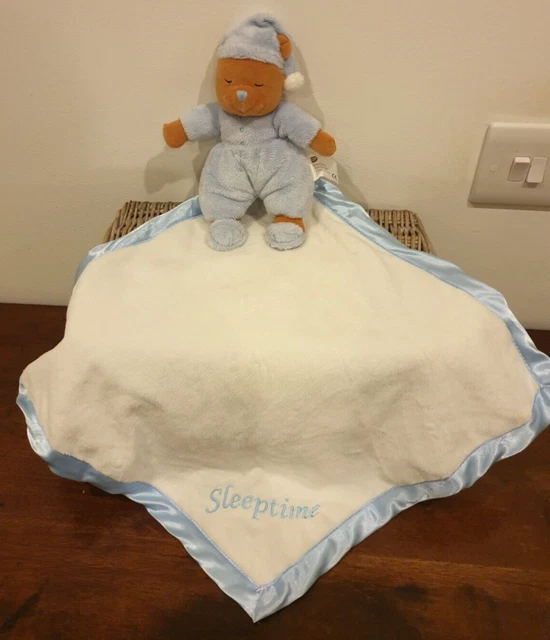 VINTAGE CHAD VALLEY Sleeptime Blue Teddy Bear Comfort Blanket Soft Toy
