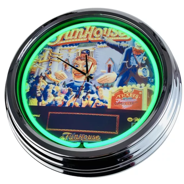 N-0572 Wanduhr "Flipper Funhouse Williams 1990" Uhr Neonuhr Küche Wohnzimmer