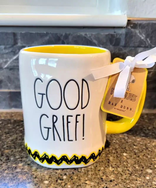 GOOD GRIEF 2-Side Yellow/Cream Rae Dunn Coffee Tea Mug Peanuts Charlie Brown NWT