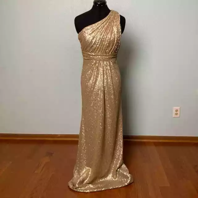 6 M REVELRY Sequin Gold Mermaid Belt Ruched Prom Formal Dress one ...