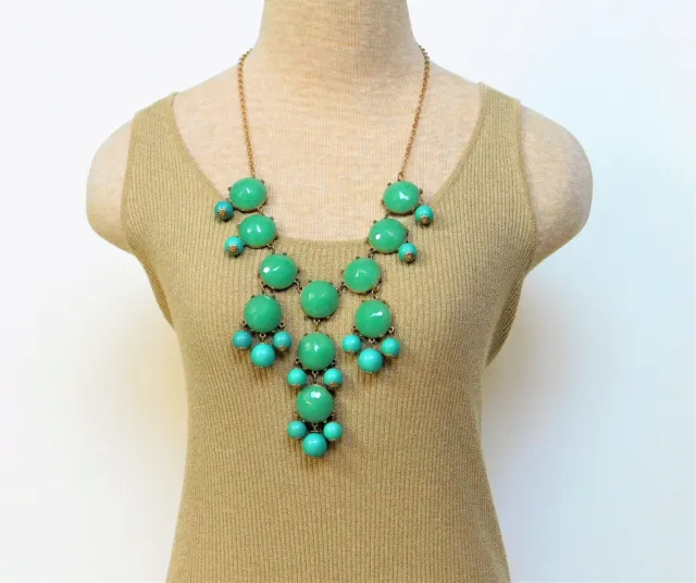 Fashion Womens Facetet Green Lucite Stone Teal Beads Gold Chain Bubble Necklace