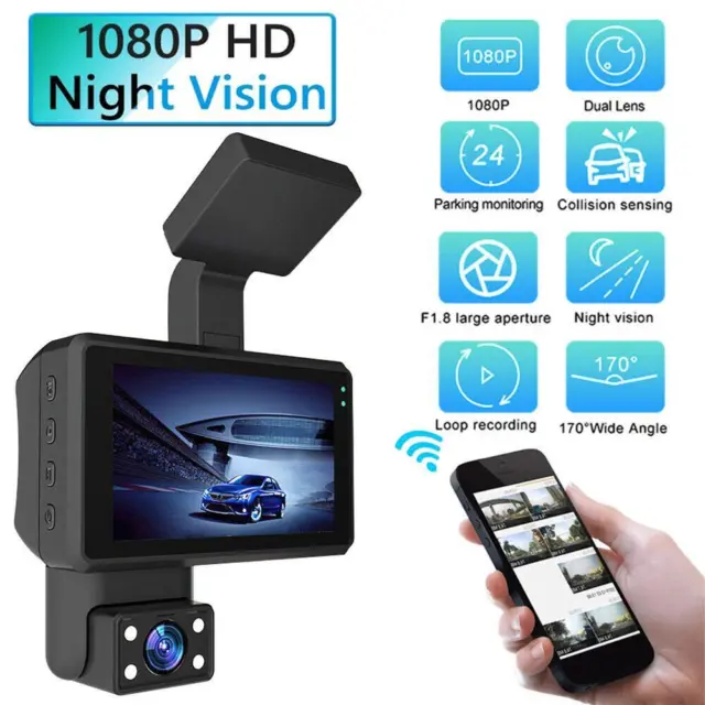 1080P Dual Dash Cam Car DVR Night Vision Video Recorder Camerat,3 Front D2B7