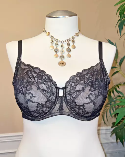 Natori "Statement" Full Figure Underwire Bra Black Lace Over Beige Accent Sz 40D