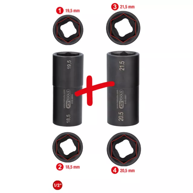 KS Tools 1/2 " Spezial-Alu-Felgen-Kraft-Stecknuss-Satz pour Ford, 515.0895
