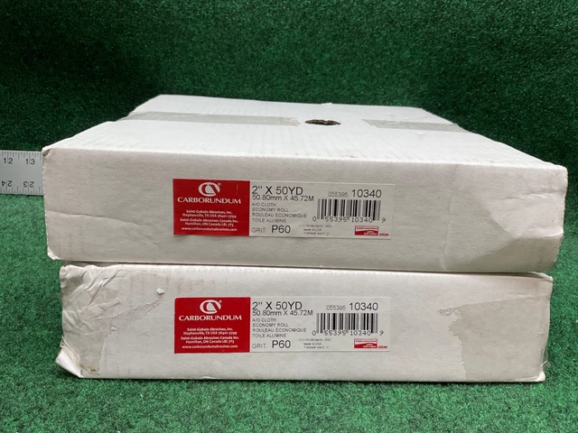 2 - Carborundum 10340 2" x 50 yd 60 Grit Aluminum Oxide Cloth Economy Roll