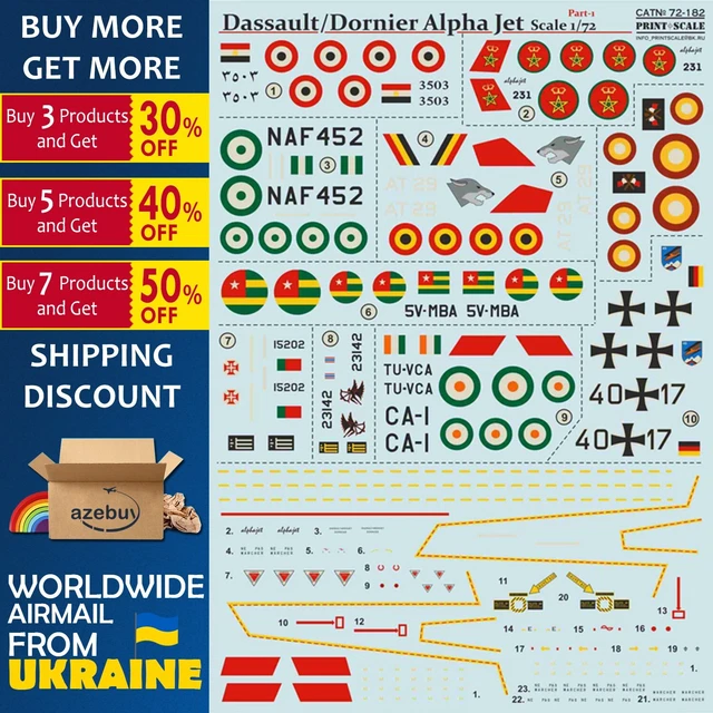 Dassault/Dornier Alpha Jet Part-1 1/72 Scale Decals Kit Print Scale 72-182