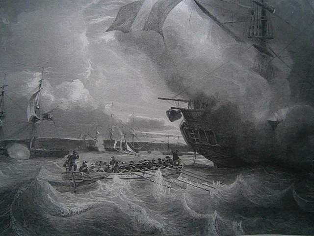 Gravure  in folio: marine Le roi Louis Philippe sur la rade de Cherbourg 1833