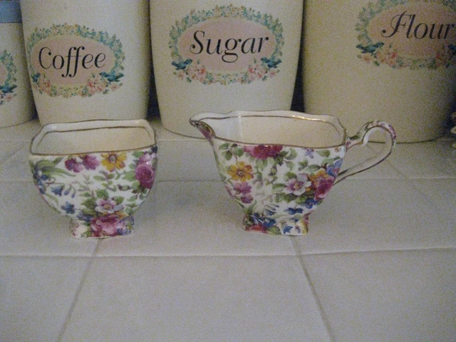 Vintage 1940s Royal Winton Grimwades Summertime Floral Chintz Sugar Creamer Set