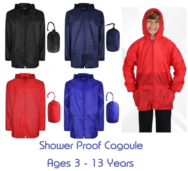 Boys Girls School Kids Unisex Kagoul Rain Coat Jacket Kagool Cagoule Pockets