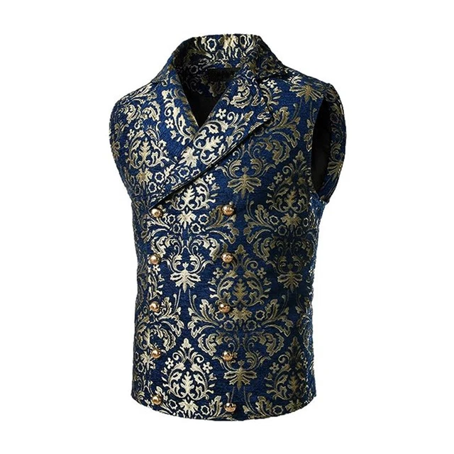 Hot Mens Slim Fit Double Breasted Floral Vest Gothic Steampunk Waistcoat Party