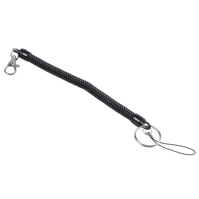 Black Spring Cord Rope Swivel Lobster Clasp Keyring Chain Strap A8E1E1