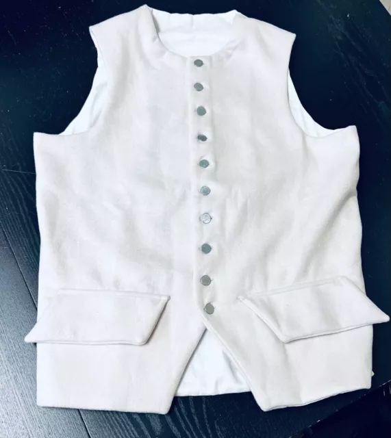 18th Century Waistcoat - 52" chest WHITE Wool, Revolutionary War Colonial, NEW