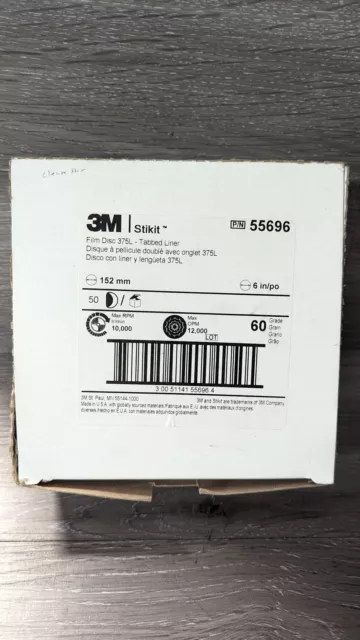 3M Stikit  55696 Film Disc 375L 6" 60 Grit Box of 50 Sanding Discs