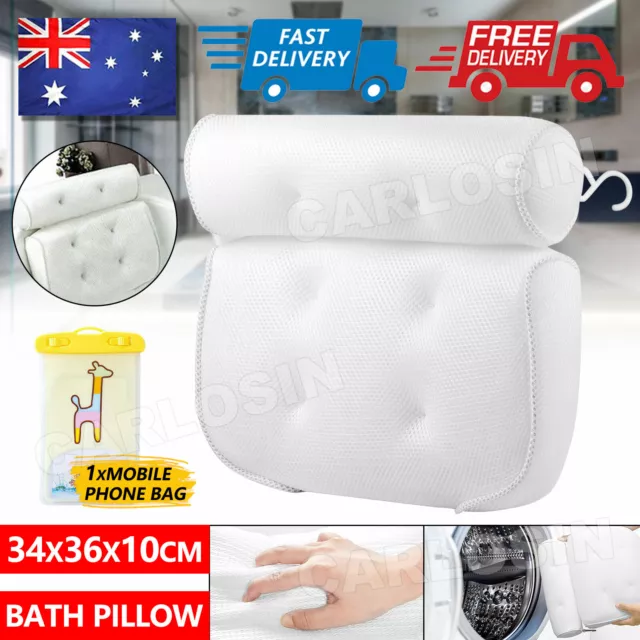 Breathable 3D Mesh Spa Bath Pillow with 6 Suction Cups Neck & Back Support AU