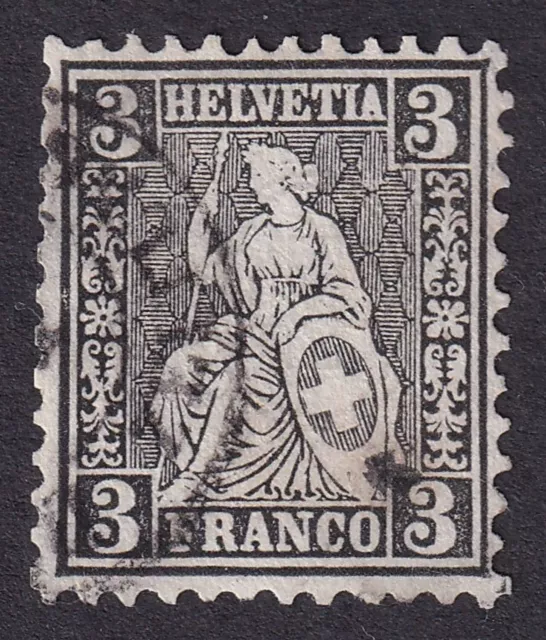 SWITZERLAND 1862-64 Sitting Helvetia 3c Black SG 53 Used (CV £170)