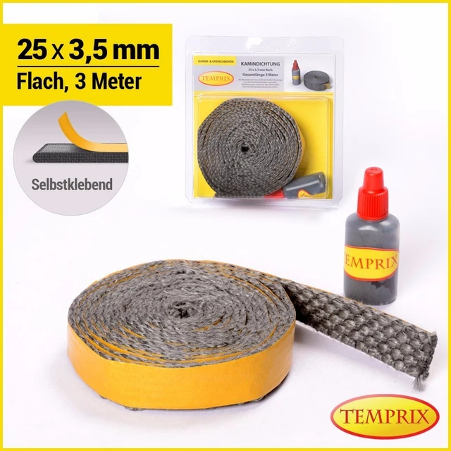 Temprix Cheminée & Four Joint Réfractaire Cordon D'Étanchéité Plat 25x3,5mm