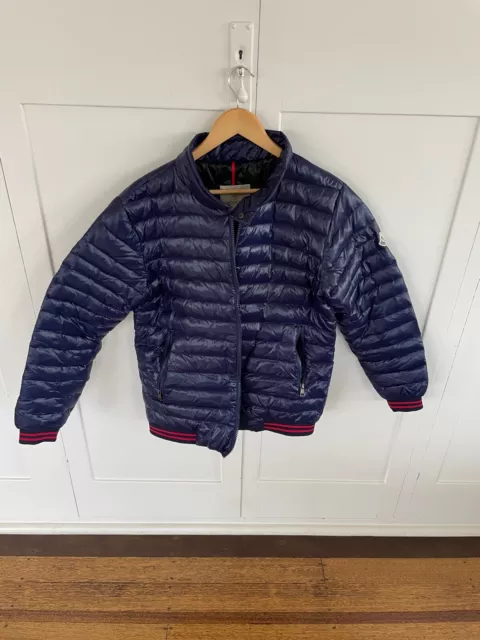 Moncler Down Puffer Jacket dark Blue with Red Stitching Size L