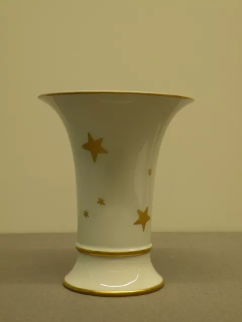 Höchst Porzellan-Vase, weiß mit goldenen Sternen, ca. 16 cm hoch