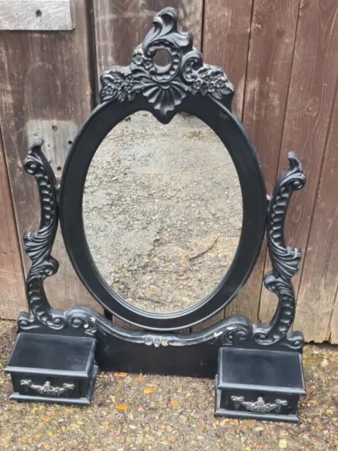 Black French style dressing table mirror. Good condition.